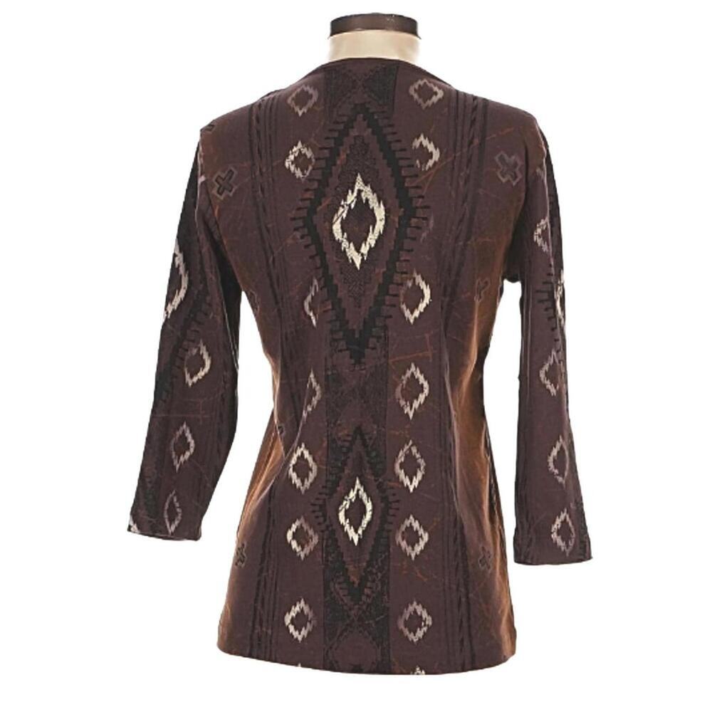 Copied - Cactus Bay 100% Cotton Brown Geometric Studded Top 3/4 Sleeve - Picture 4 of 7